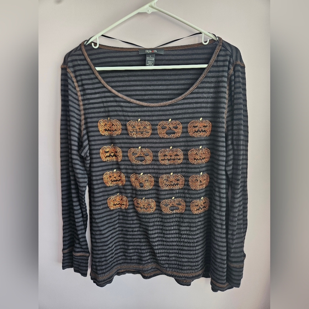 Striped Pumpkin Sequin Long Sleeve Top